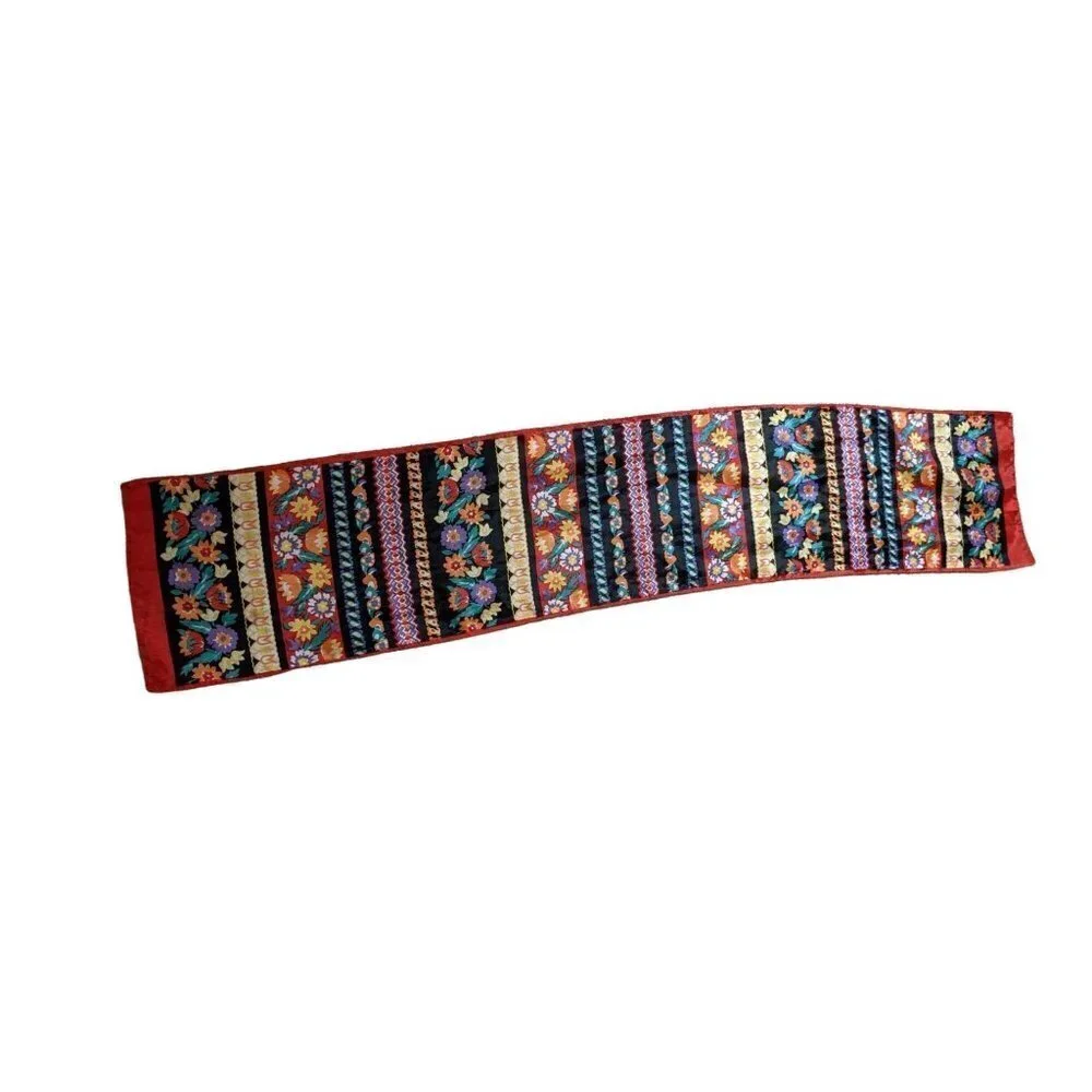 Vintage Style‎ Floral Striped Oblong Scarf Red Black Bohemian Paisley Accessory